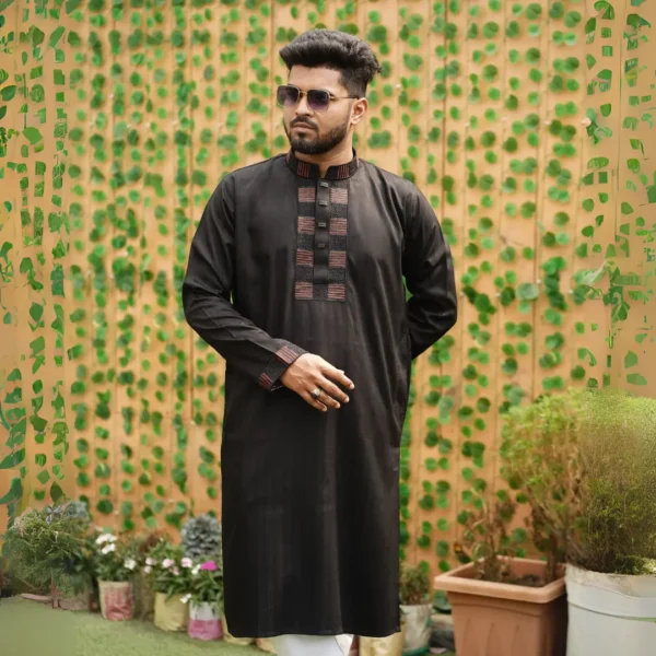 Premium Embroidery & Sequence Panjabi Black Color - Image 2