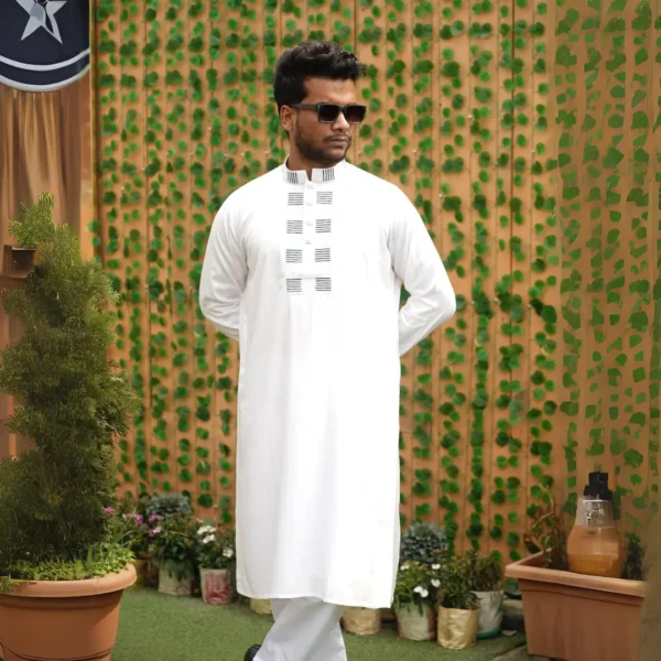 Premium Embroidery & Sequence Panjabi White Color - Image 2