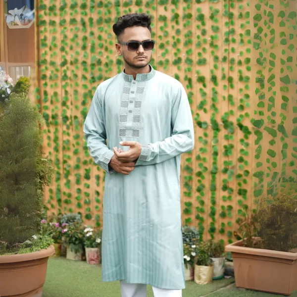 Premium Embroidery & Sequence Panjabi Mint Color - Image 2