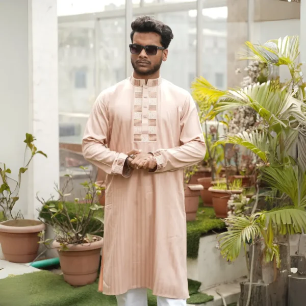 Premium Embroidery & Sequence Panjabi Brown Color - Image 2