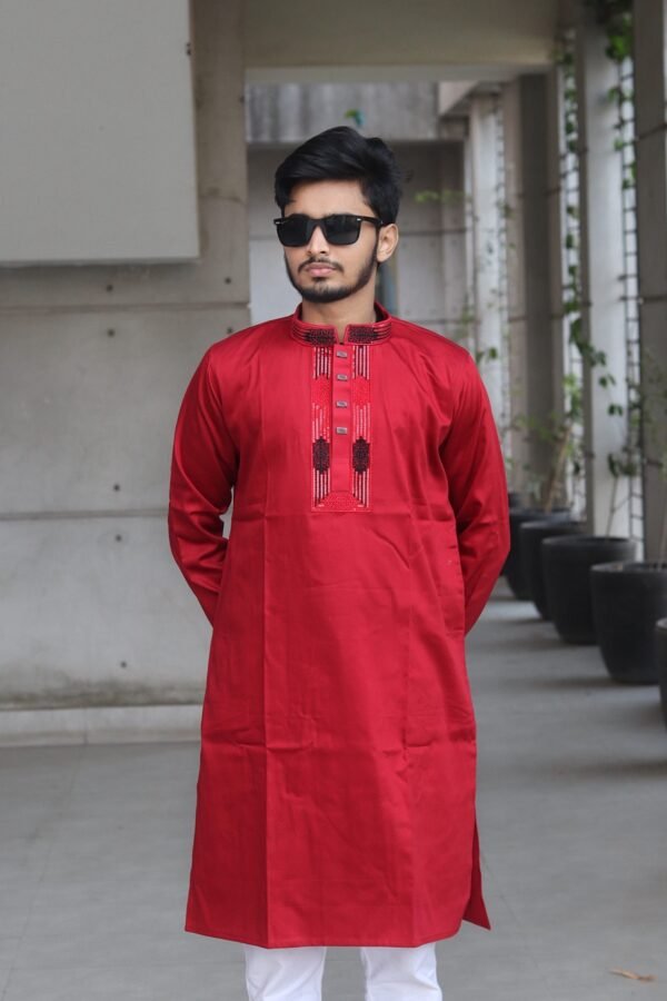 Premium Embroidered Satin Cotton Panjabi - Maroon Color.PNJ-MRN-001