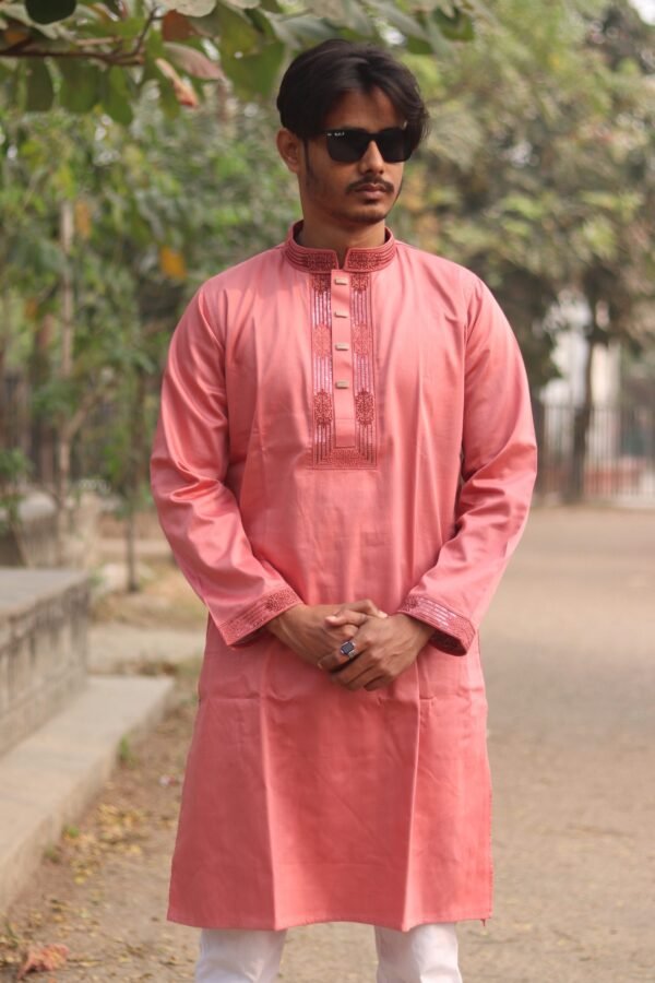 Premium Embroidered Satin Cotton Panjabi - Misty Color. PNJ-MST-006